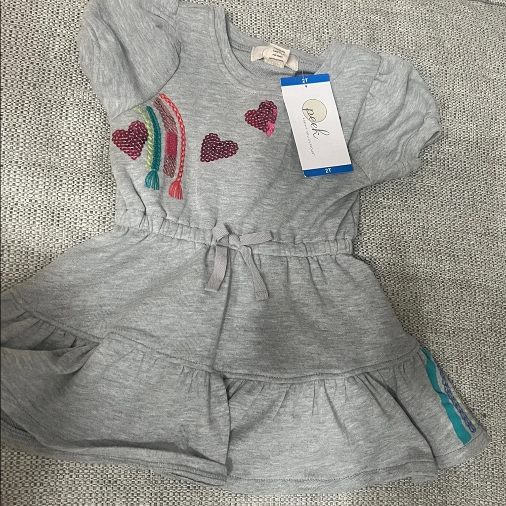 Peek Kids Girls 2T Gray Rainbow Sequin Sweatshirt Dress